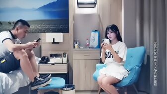 Doggy fucked sweet and busty girl in grey stockings