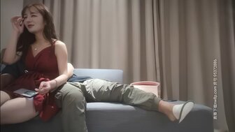 Hookup a pretty woman in red dress, she rides on cock