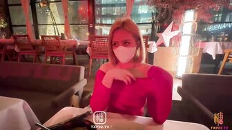 Hot girl in tight dress and black stockings gave a Christmas surprise to her Sugar Daddy