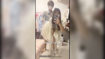 Lewd teen girl in wedding dress gets squirting and wet the floor