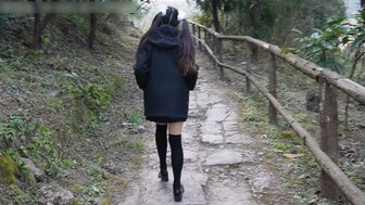 Teen school girl exposes herself and eats cock outdoor