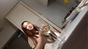 Having dinner with fair-skin pretty teen girl  who is cute and sexy during sex