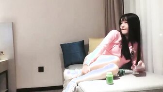 Fair-skin slender girl shout: Please fuck me deeper and hard, her love juice is dripping