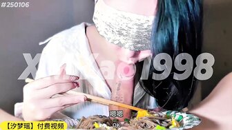 Perverted woman eats cock with other seasonal