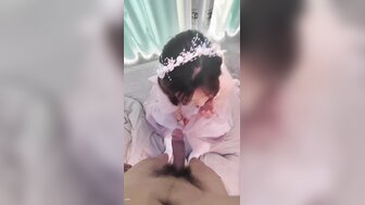 Fucking a pretty girl in bridesmaid dress and cumshot inside her mouth