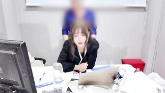 Having sex secretly in the office with people coming and going outside is super exciting!