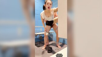 Having oral sex and doggy fucking in swimming pool's bathroom