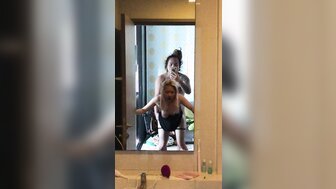 Doggy fucking busty girlfriend while facing the mirror