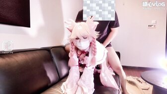 Cosplaying as Yao , her wet pussy tightly grips the penis head, allowing semen to fill her completely.